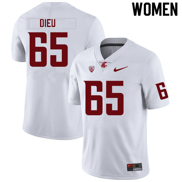 Women #65 Brock Dieu Washington State Cougars College Football Jerseys Sale-White